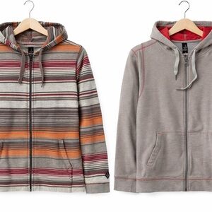 Prana men’s Striped and Solid Full Zip Gray and striped Hoodies. XL